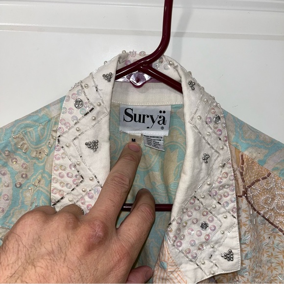 Surya Vintage 90s Women's Jacket Blazer Oversized Floral Sequin Rayon Size M - Picture 3 of 6